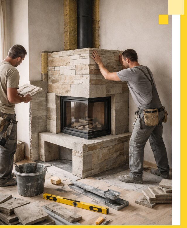 Угловые камины под ключ проект, монтаж и отделка в Кинели