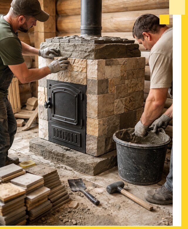 Облицовка банной печи под ключ в Кинели: камень и плитка