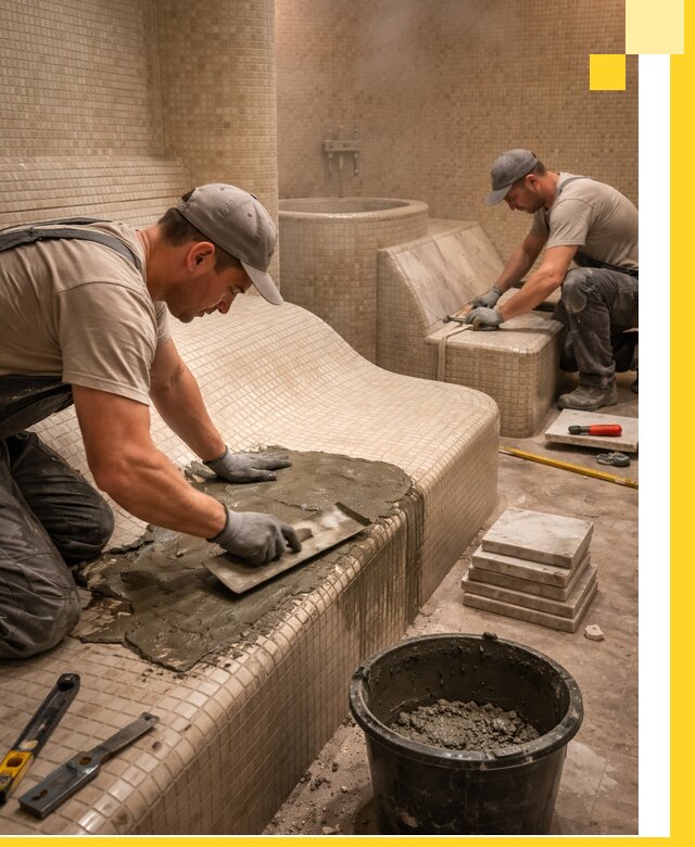 Лежаки для хамама под ключ в Кинели, проект и монтаж