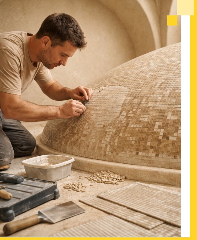 Профессиональная укладка мозаики для хамама под ключ в Кинели